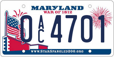 MD license plate 0AC4701