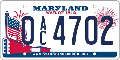 MD license plate 0AC4702
