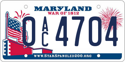 MD license plate 0AC4704