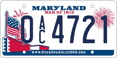 MD license plate 0AC4721