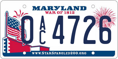 MD license plate 0AC4726