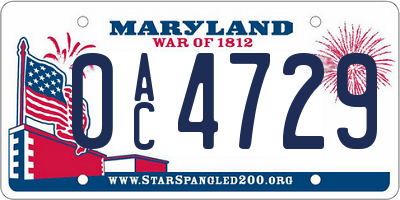 MD license plate 0AC4729