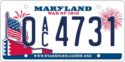 MD license plate 0AC4731