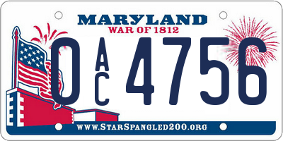 MD license plate 0AC4756