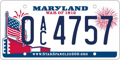 MD license plate 0AC4757
