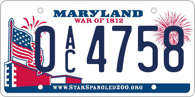 MD license plate 0AC4758