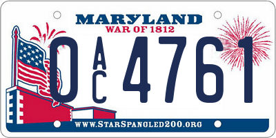 MD license plate 0AC4761