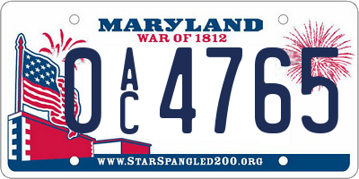 MD license plate 0AC4765