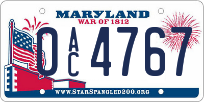 MD license plate 0AC4767