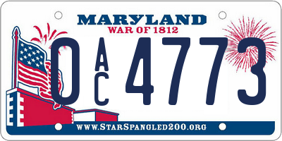 MD license plate 0AC4773