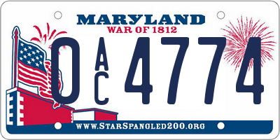MD license plate 0AC4774
