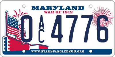 MD license plate 0AC4776