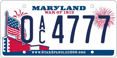 MD license plate 0AC4777