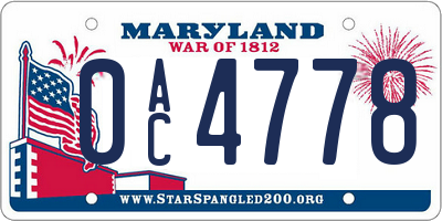 MD license plate 0AC4778