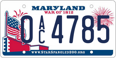 MD license plate 0AC4785