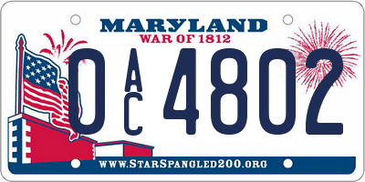MD license plate 0AC4802