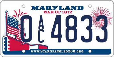 MD license plate 0AC4833
