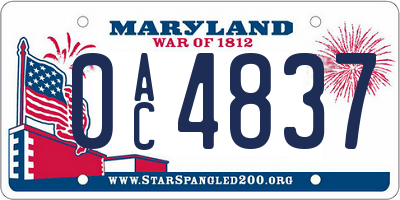 MD license plate 0AC4837