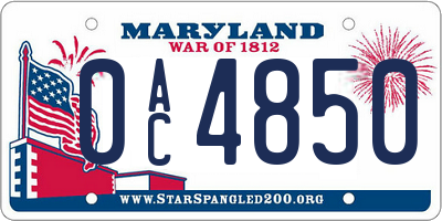 MD license plate 0AC4850