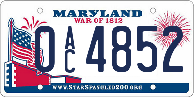 MD license plate 0AC4852