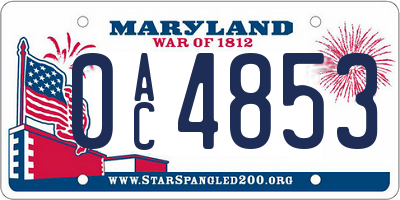 MD license plate 0AC4853