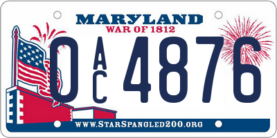 MD license plate 0AC4876