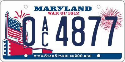 MD license plate 0AC4877