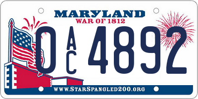 MD license plate 0AC4892