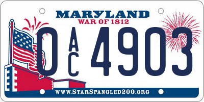 MD license plate 0AC4903