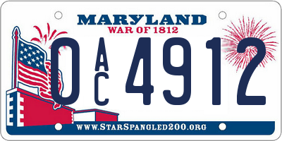 MD license plate 0AC4912
