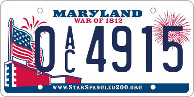 MD license plate 0AC4915