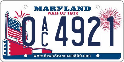 MD license plate 0AC4921