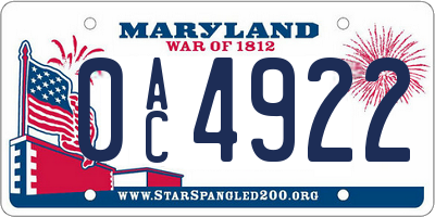 MD license plate 0AC4922