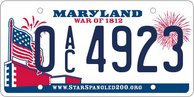 MD license plate 0AC4923