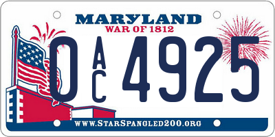 MD license plate 0AC4925