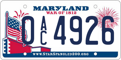 MD license plate 0AC4926