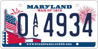 MD license plate 0AC4934