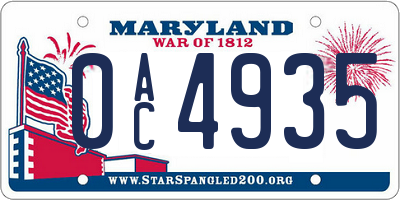 MD license plate 0AC4935