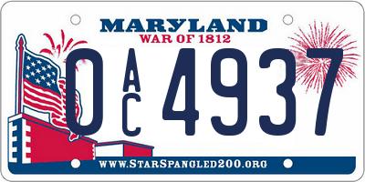 MD license plate 0AC4937