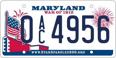 MD license plate 0AC4956