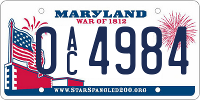 MD license plate 0AC4984