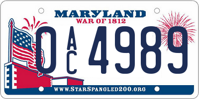 MD license plate 0AC4989