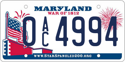 MD license plate 0AC4994