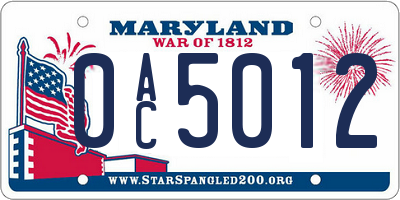 MD license plate 0AC5012