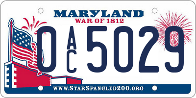 MD license plate 0AC5029
