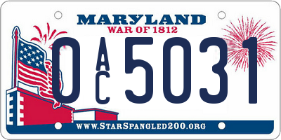 MD license plate 0AC5031