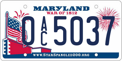 MD license plate 0AC5037