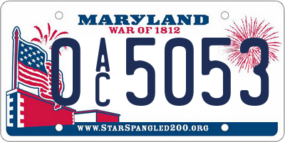 MD license plate 0AC5053