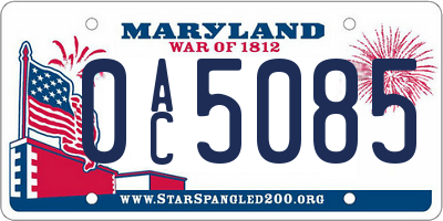 MD license plate 0AC5085
