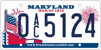 MD license plate 0AC5124